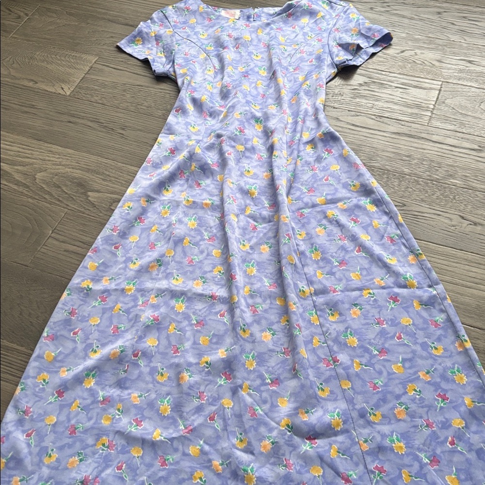 Blowing Bubbles | Vintage 1980’s Light Purple Floral A-Line Dress Flowy Large - Picture 2 of 12
